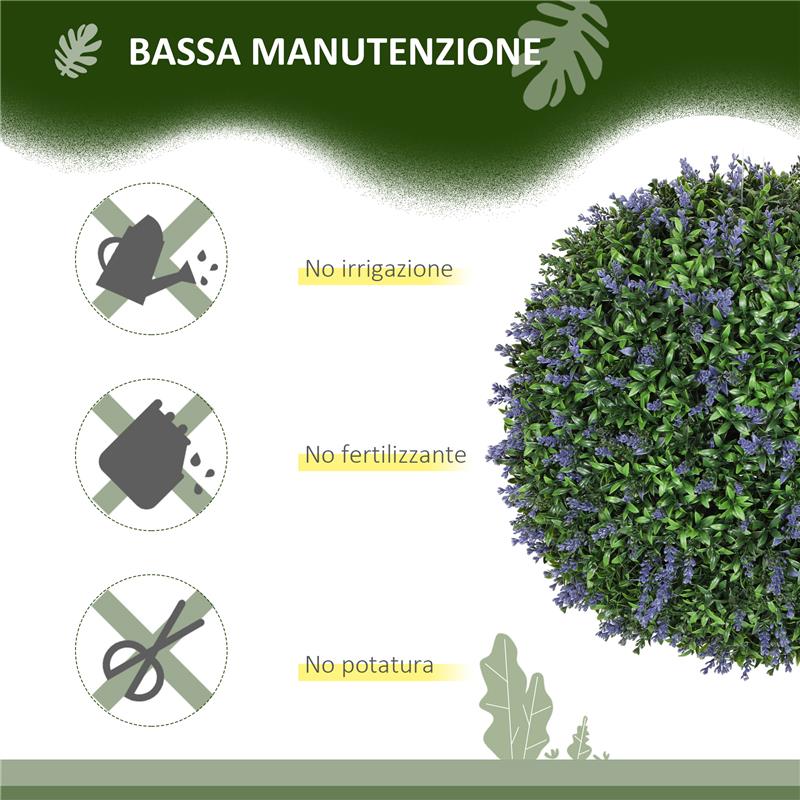 SET DI 2 PIANTE ARTIFICIALI A SFERA CON FIORI DI LAVANDA PER CASA E GIARDINO Ø 42 CM VERDE E VIOLA
