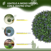 SET DI 2 PIANTE ARTIFICIALI A SFERA CON FIORI DI LAVANDA PER CASA E GIARDINO Ø 42 CM VERDE E VIOLA