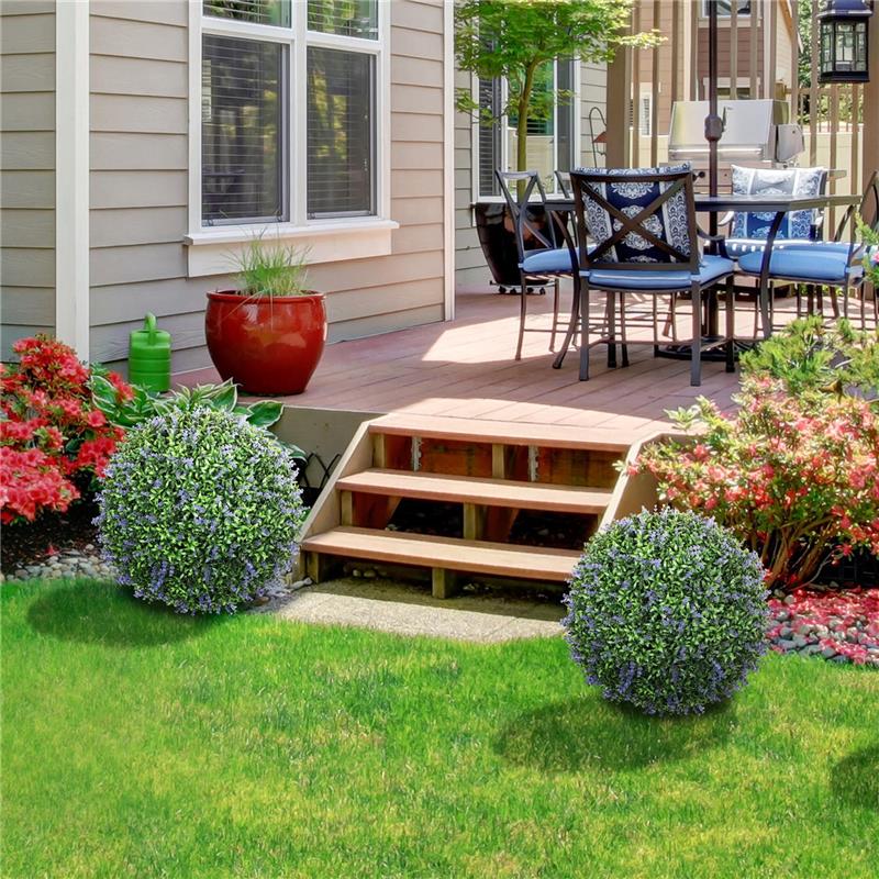 SET DI 2 PIANTE ARTIFICIALI A SFERA CON FIORI DI LAVANDA PER CASA E GIARDINO Ø 42 CM VERDE E VIOLA