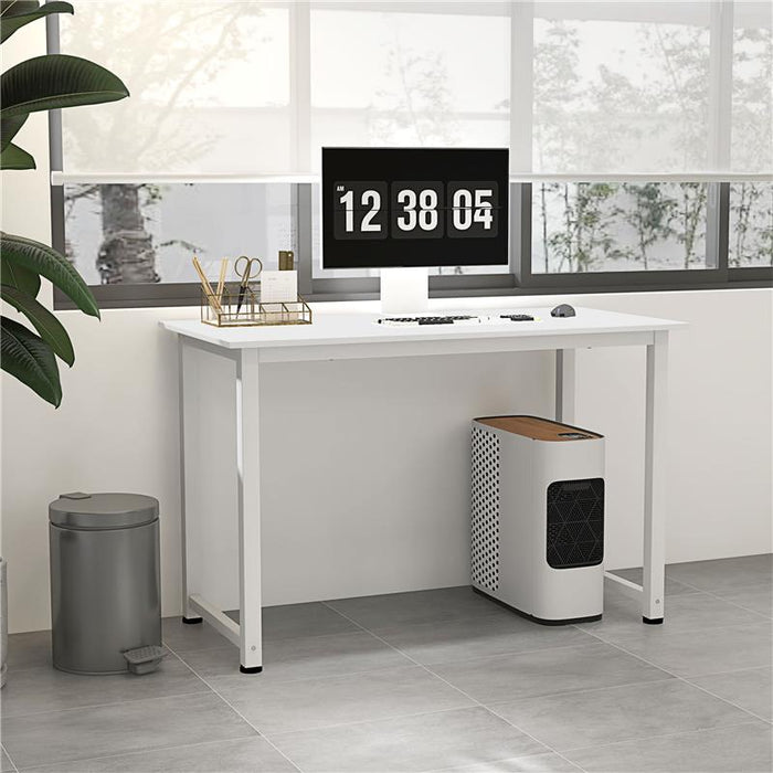 SCRIVANIA PER COMPUTER CON PIEDINI REGOLABILI IN TRUCIOLATO E ACCIAIO 120X60X76 CM BIANCO