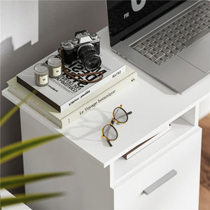 SCRIVANIA MODERNA IN LEGNO CON 3 CASSETTI E RIPIANO APERTO 100X40X75 CM BIANCA E MARRONE