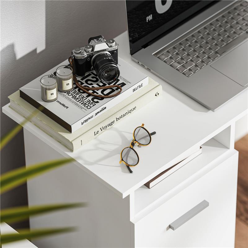 SCRIVANIA MODERNA IN LEGNO CON 3 CASSETTI E RIPIANO APERTO 100X40X75 CM BIANCA E MARRONE