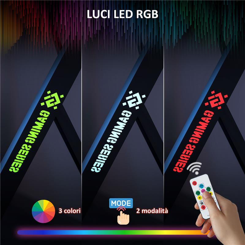 SCRIVANIA GAMING CON LUCI LED RGB REGOLABILI E GAMBE A K IN LEGNO E ACCIAIO 120X60X75 CM NERO