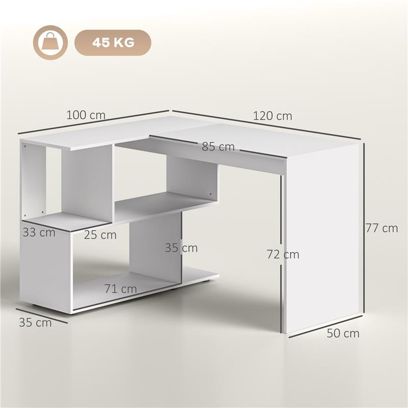 SCRIVANIA ANGOLARE MODERNA PER UFFICIO CON 4 RIPIANI IN LEGNO BIANCO 120X100X77 CM