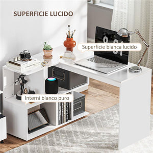 SCRIVANIA ANGOLARE MODERNA PER UFFICIO CON 4 RIPIANI IN LEGNO BIANCO 120X100X77 CM