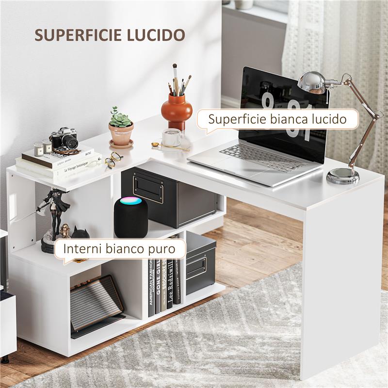 SCRIVANIA ANGOLARE MODERNA PER UFFICIO CON 4 RIPIANI IN LEGNO BIANCO 120X100X77 CM
