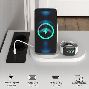 SCRIVANIA CON SCAFFALE A 2 LIVELLI E PRESE DI RICARICA IN LEGNO E METALLO 100X50X75 CM BIANCA E NERA