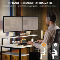 SCRIVANIA ANGOLARE CON PRESA ELETTRICA E USB SCAFFALE E SUPPORTO PER MONITOR BIANCO E NERO