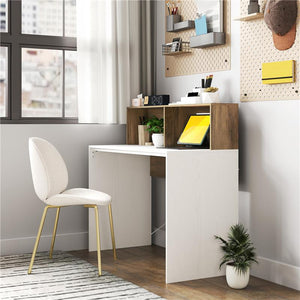 SCRIVANIA PC MODERNA CON PIANO RIALZATO E 2 RIPIANI IN TRUCIOLATO 110X50X102.6 CM BIANCO MARRONE E NOCE