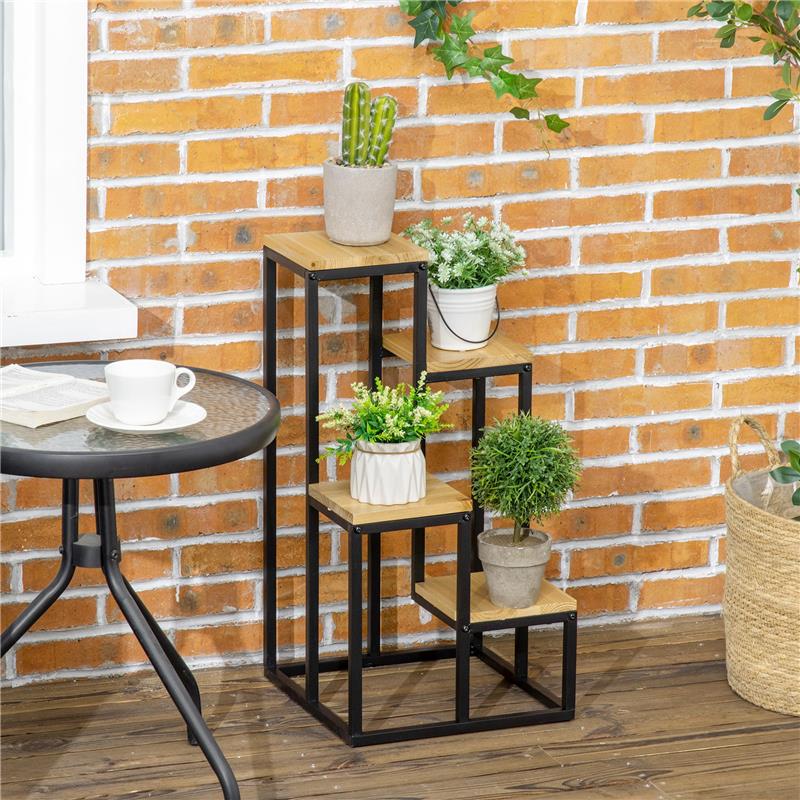 SCAFFALE PER PIANTE A 4 LIVELLI IN METALLO E LEGNO PER INTERNI ED ESTERNI 34X34X66 CM