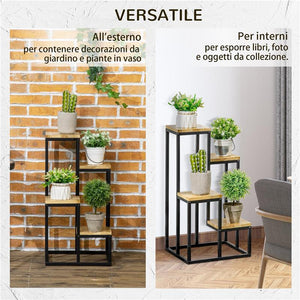SCAFFALE PER PIANTE A 4 LIVELLI IN METALLO E LEGNO PER INTERNI ED ESTERNI 34X34X66 CM