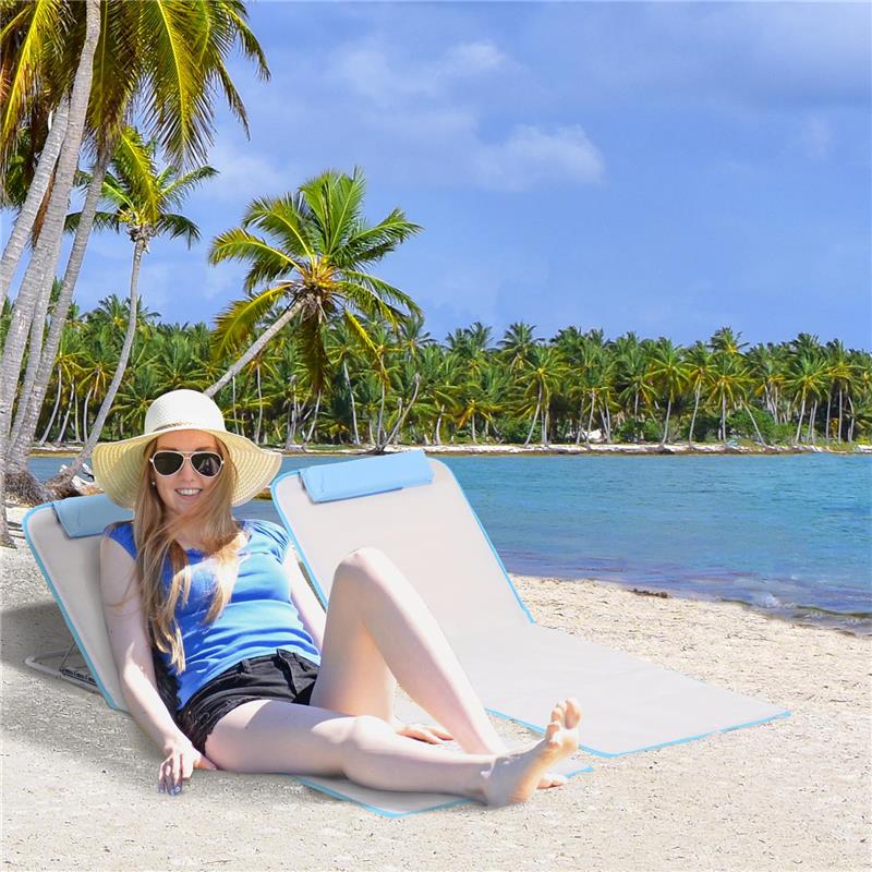 SET 2 LETTINI PRENDISOLE PIEGHEVOLI CON SCHIENALE REGOLABILE E BORSA 48X134X36-45 CM BEIGE