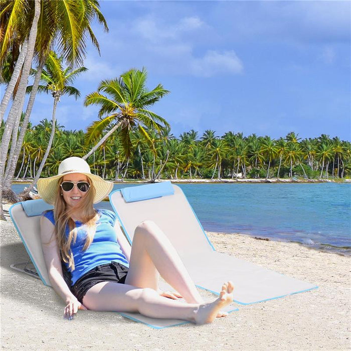 SET 2 LETTINI PRENDISOLE PIEGHEVOLI CON SCHIENALE REGOLABILE E BORSA 48X134X36-45 CM BEIGE