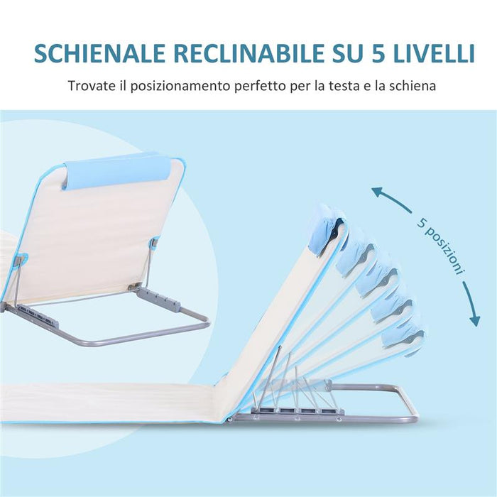 SET 2 LETTINI PRENDISOLE PIEGHEVOLI CON SCHIENALE REGOLABILE E BORSA 48X134X36-45 CM BEIGE