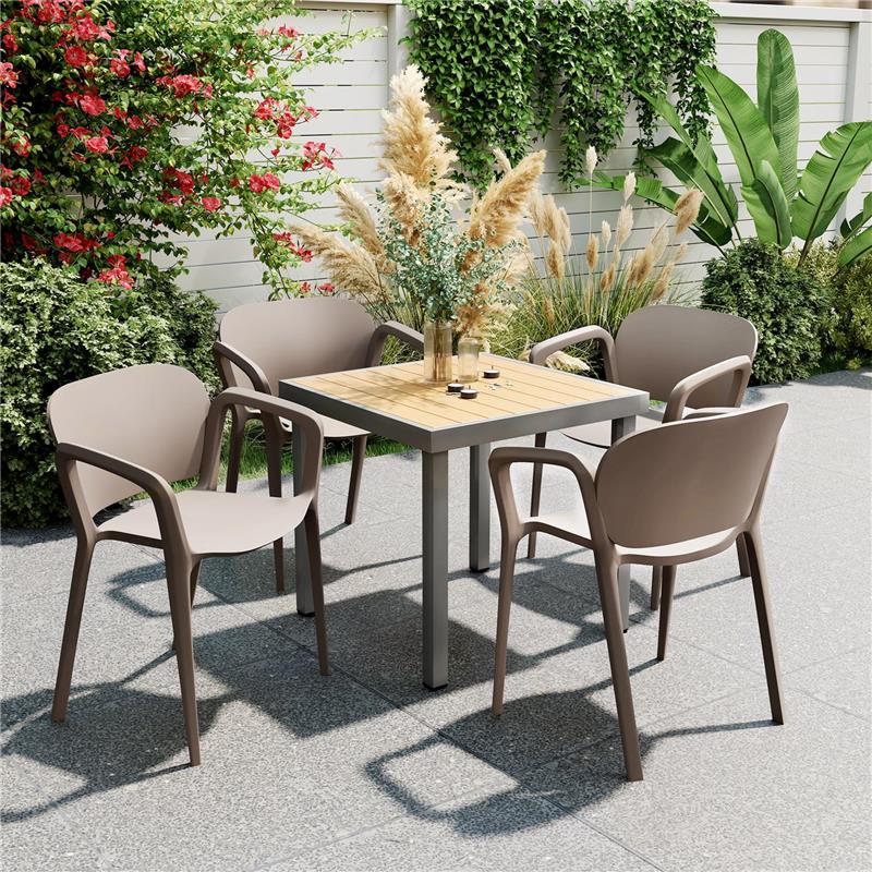 SET 4 SEDIE DA GIARDINO IMPILABILI IN PLASTICA MODERNE CON BRACCIOLI 60X56X75 CM GRIGIO