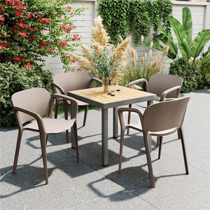 SET 4 SEDIE DA GIARDINO IMPILABILI IN PLASTICA MODERNE CON BRACCIOLI 60X56X75 CM GRIGIO