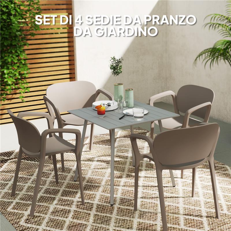 SET 4 SEDIE DA GIARDINO IMPILABILI IN PLASTICA MODERNE CON BRACCIOLI 60X56X75 CM GRIGIO