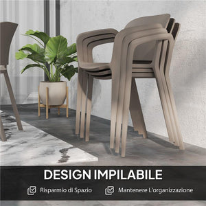 SET 4 SEDIE DA GIARDINO IMPILABILI IN PLASTICA MODERNE CON BRACCIOLI 60X56X75 CM GRIGIO