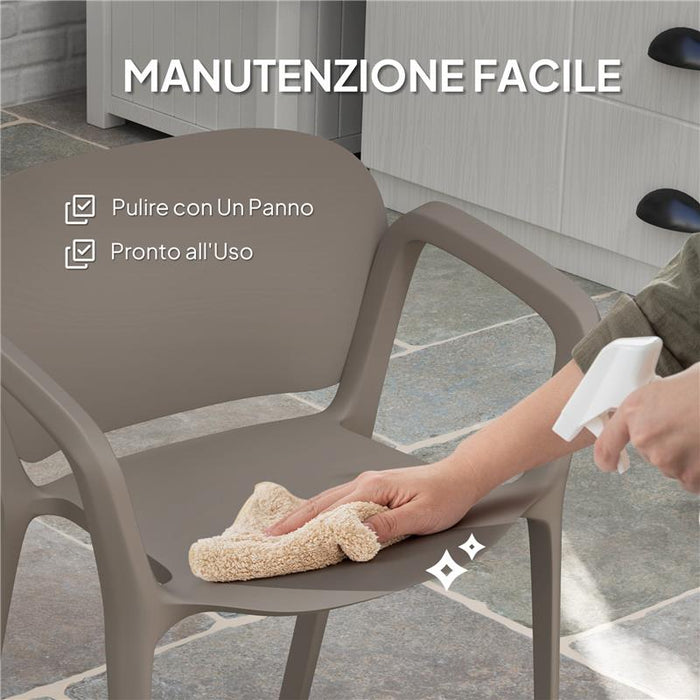SET 4 SEDIE DA GIARDINO IMPILABILI IN PLASTICA MODERNE CON BRACCIOLI 60X56X75 CM GRIGIO