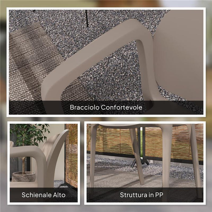 SET 4 SEDIE DA GIARDINO IMPILABILI IN PLASTICA MODERNE CON BRACCIOLI 60X56X75 CM GRIGIO