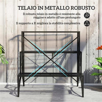 SCAFFALE PORTA PIANTE A 3 LIVELLI A SCALETTA PER INTERNO ED ESTERNO IN METALLO 60X60X60 CM NERO