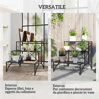 SCAFFALE PORTA PIANTE A 3 LIVELLI A SCALETTA PER INTERNO ED ESTERNO IN METALLO 60X60X60 CM NERO