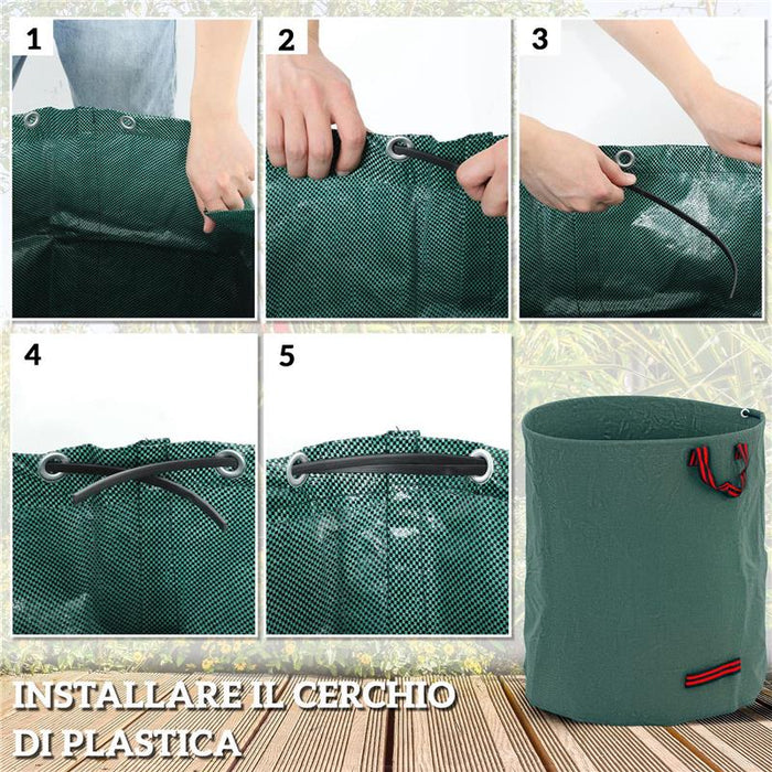 SET 3 SACCHI PER RIFIUTI DA GIARDINO DA 272 L CON MANICI RICHIUDIBILI E RIUTILIZZABILI Ø 67X76 CM VERDE