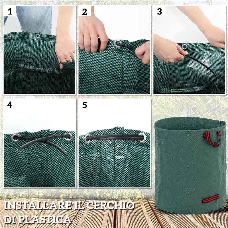 SET 3 SACCHI PER RIFIUTI DA GIARDINO DA 272 L CON MANICI RICHIUDIBILI E RIUTILIZZABILI Ø 67X76 CM VERDE