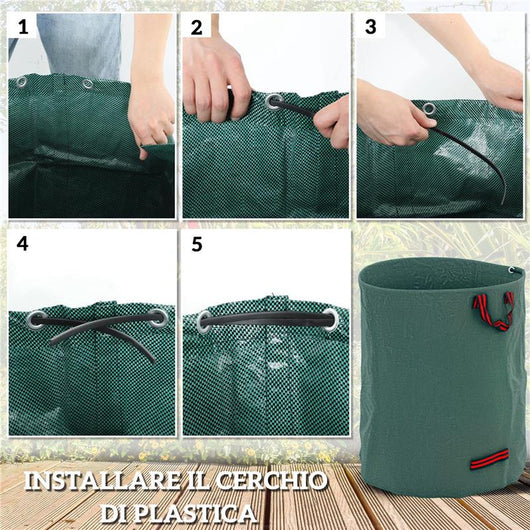 SET 3 SACCHI PER RIFIUTI DA GIARDINO DA 300 L CON MANICI RICHIUDIBILI E RIUTILIZZABILI Ø 67X84 CM VERDE