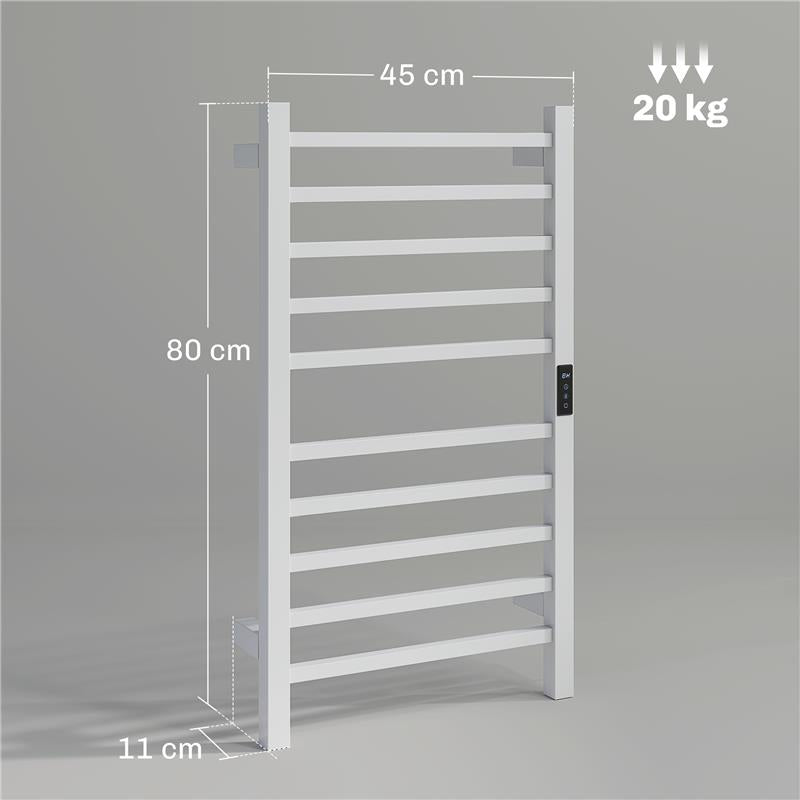 SCALDASALVIETTE ELETTRICO SMART A 10 BARRE CON TIMER E DISPLAY LCD IN ACCIAIO INOX 45X11X80 CM BIANCO