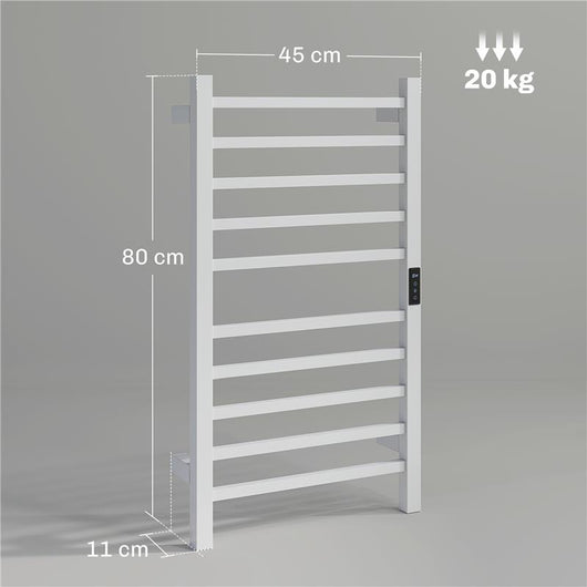 SCALDASALVIETTE ELETTRICO SMART A 10 BARRE CON TIMER E DISPLAY LCD IN ACCIAIO INOX 45X11X80 CM BIANCO
