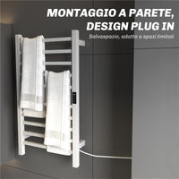 SCALDASALVIETTE ELETTRICO SMART A 10 BARRE CON TIMER E DISPLAY LCD IN ACCIAIO INOX 45X11X80 CM BIANCO