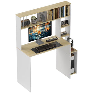SCRIVANIA MODERNA PER PC CON LIBRERIA SCAFFALE E PORTA CPU 113X45X138.5 CM ROVERE