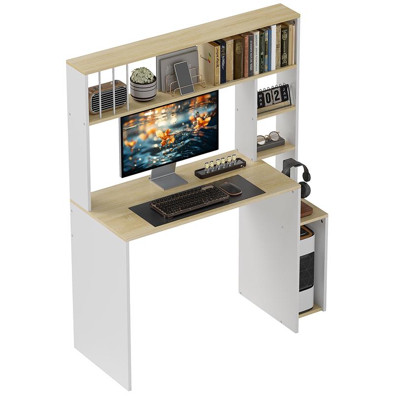 SCRIVANIA MODERNA PER PC CON LIBRERIA SCAFFALE E PORTA CPU 113X45X138.5 CM ROVERE