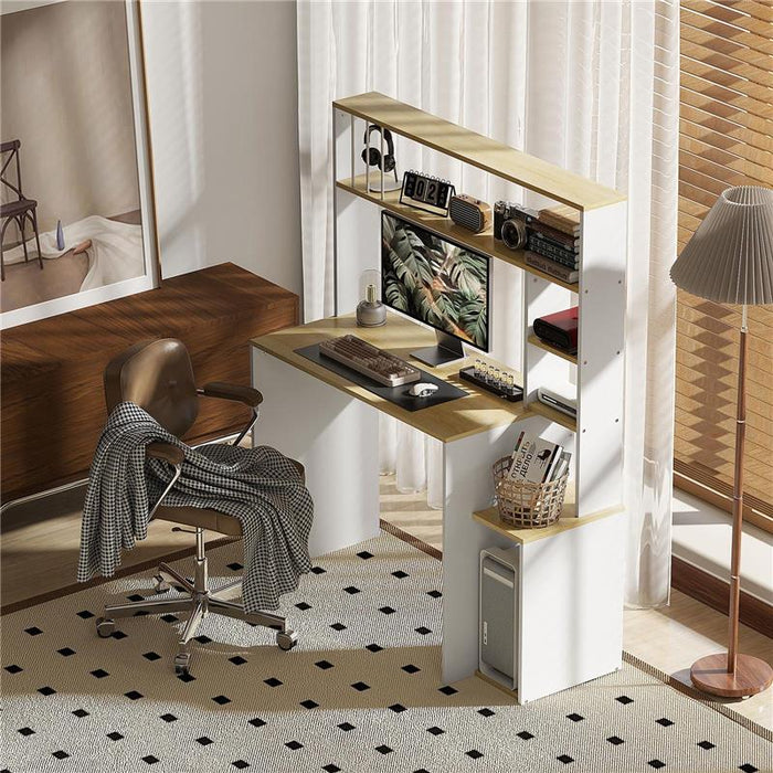 SCRIVANIA MODERNA PER PC CON LIBRERIA SCAFFALE E PORTA CPU 113X45X138.5 CM ROVERE