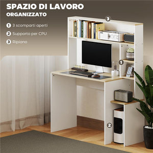 SCRIVANIA MODERNA PER PC CON LIBRERIA SCAFFALE E PORTA CPU 113X45X138.5 CM ROVERE