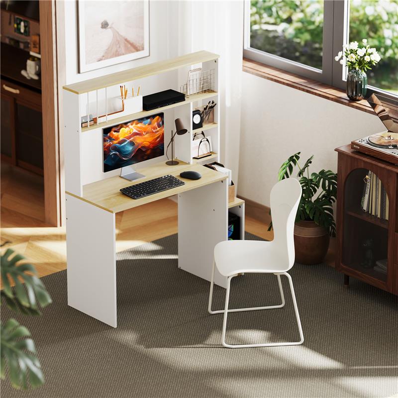 SCRIVANIA MODERNA PER PC CON LIBRERIA SCAFFALE E PORTA CPU 113X45X138.5 CM ROVERE