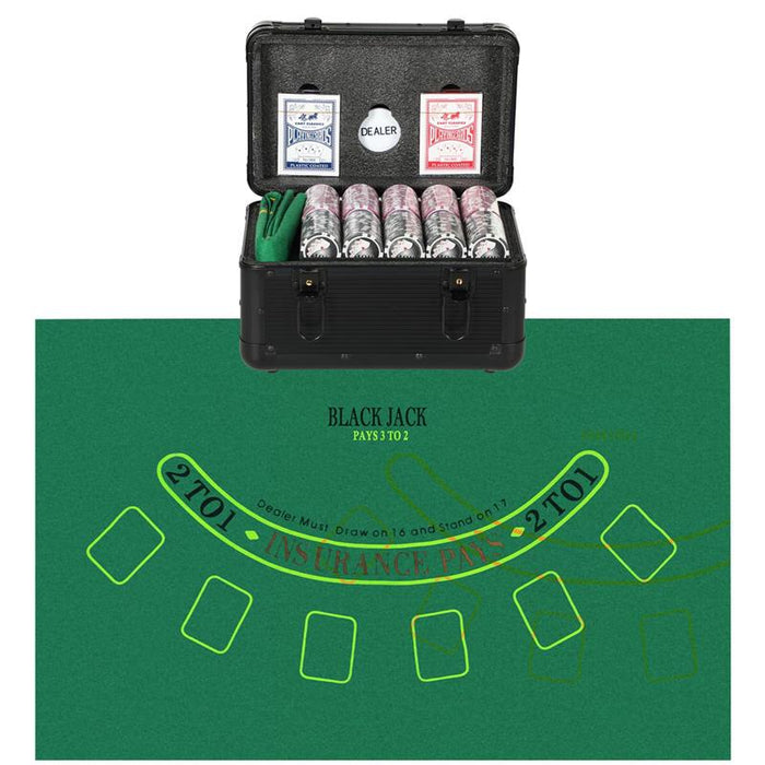 SET POKER CON 600 FICHES PER 12 GIOCATORI CON VALIGETTA 2 MAZZI DI CARTE E TAPPETINO NERO