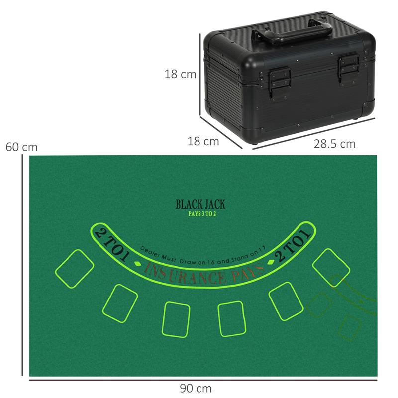 SET POKER CON 600 FICHES PER 12 GIOCATORI CON VALIGETTA 2 MAZZI DI CARTE E TAPPETINO NERO