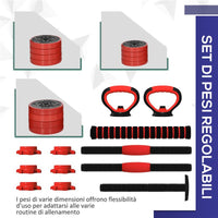 SET PESI DA PALESTRA 4 IN 1 DA 20KG CONVERTIBILE IN KETTLEBELL 2 MANUBRI BILANCIERE E SUPPORTO FLESSIONI ROSSO