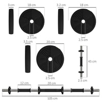 SET 2 IN 1 CON 2 MANUBRI CONVERTIBILI IN BILANCIERE PESO TOTALE 20 KG E DISCHI PESI REGOLABILI NERO