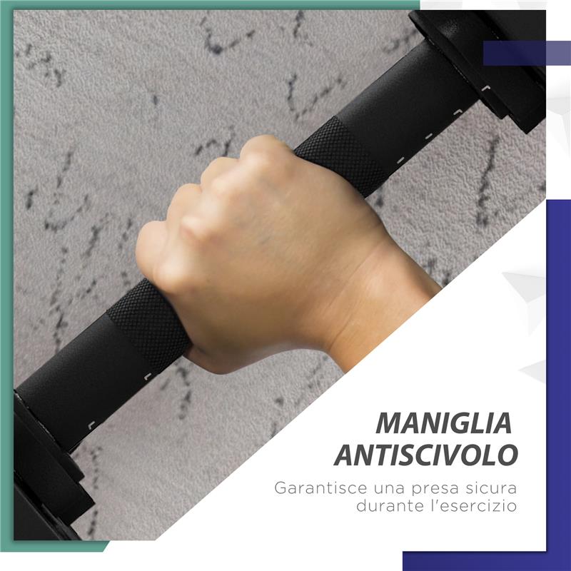 SET 2 IN 1 CON 2 MANUBRI CONVERTIBILI IN BILANCIERE PESO TOTALE 20 KG E DISCHI PESI REGOLABILI NERO