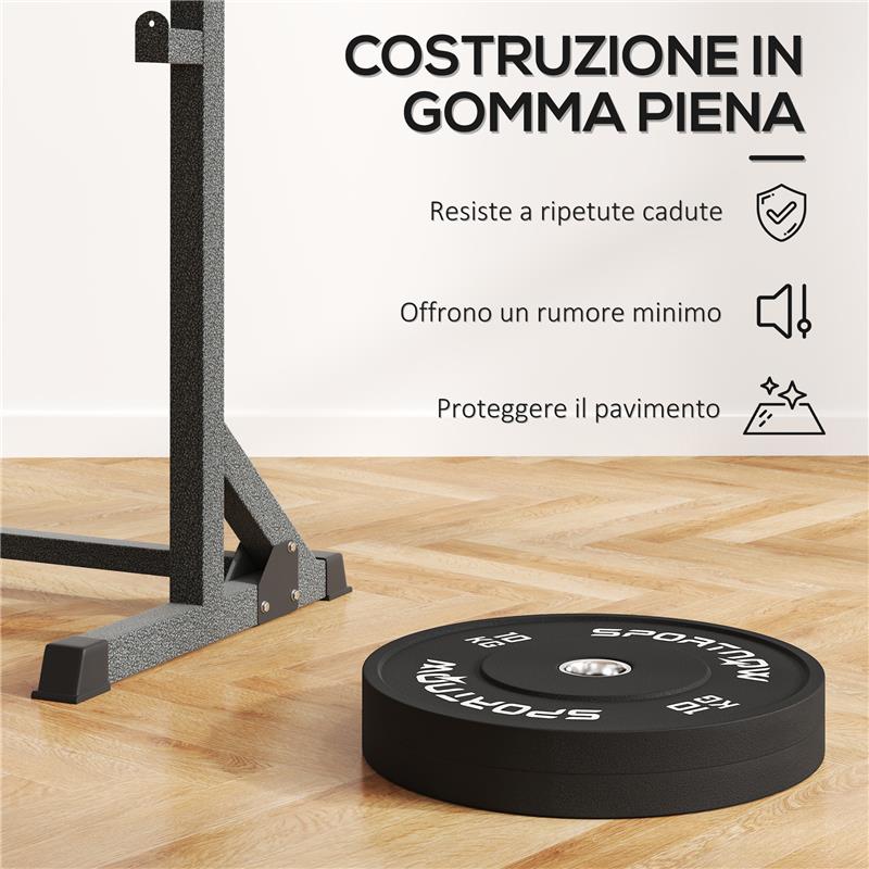 SET 2 DISCHI PESI DA 10KG IN GOMMA CON FORO DA 2"/5 CM PER MANUBRI E BILANCIERI NERO