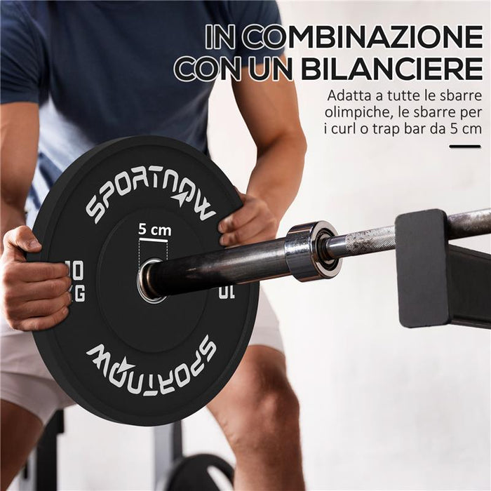 SET 2 DISCHI PESI DA 10KG IN GOMMA CON FORO DA 2"/5 CM PER MANUBRI E BILANCIERI NERO