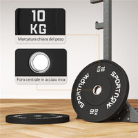 SET 2 DISCHI PESI DA 10KG IN GOMMA CON FORO DA 2"/5 CM PER MANUBRI E BILANCIERI NERO