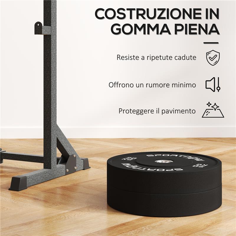 SET 2 DISCHI PESI DA 20KG IN GOMMA CON FORO DA 2"/5 CM PER MANUBRI E BILANCIERI NERO