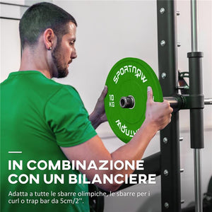 SET 2 DISCHI PESI DA 10KG IN GOMMA CON FORO DA 2"/5 CM PER MANUBRI E BILANCIERI VERDE