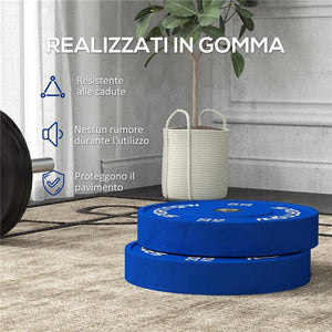 SET 2 DISCHI PESI DA 20KG IN GOMMA CON FORO DA 2"/5 CM PER MANUBRI E BILANCIERI BLU
