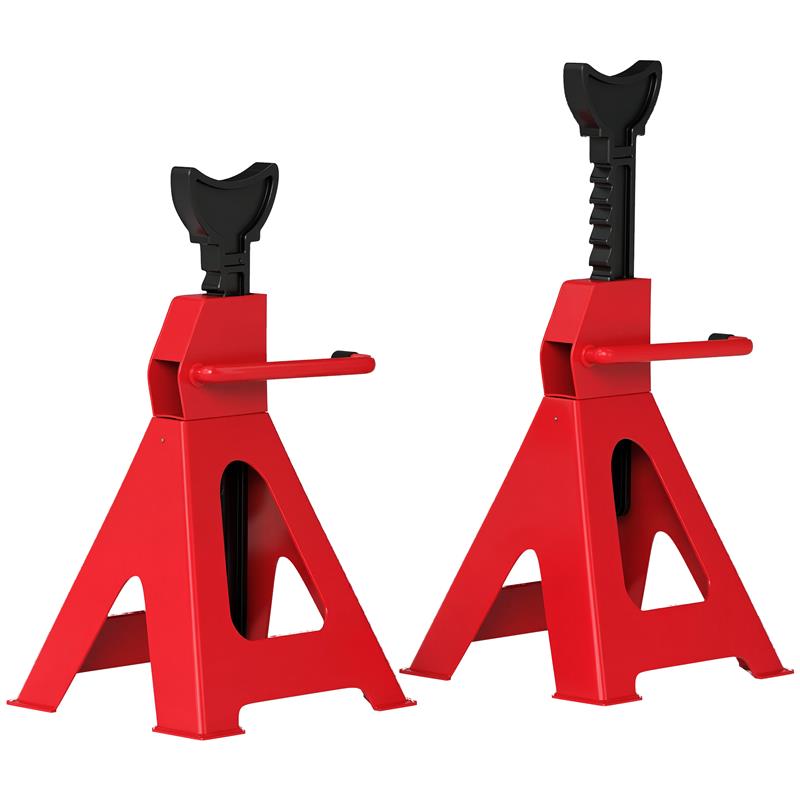 SET 2 CAVALLETTI AUTO DA 6 TONNELLATE REGOLABILI DA 38.5-60 CM ACCIAIO AL CARBONIO E GHISA ROSSO