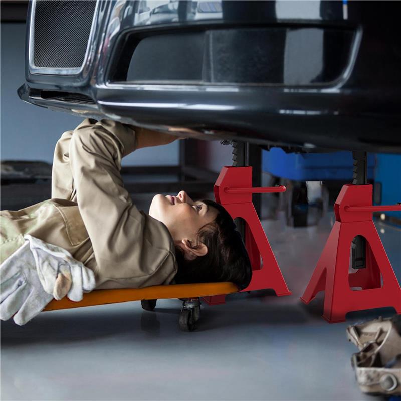 SET 2 CAVALLETTI AUTO DA 6 TONNELLATE REGOLABILI DA 38.5-60 CM ACCIAIO AL CARBONIO E GHISA ROSSO